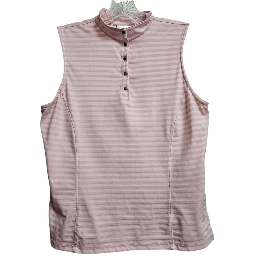 Tail Polo Mock Neck Golf Shirt Womens Med Pink Striped Sleeveless Sporty Preppy
